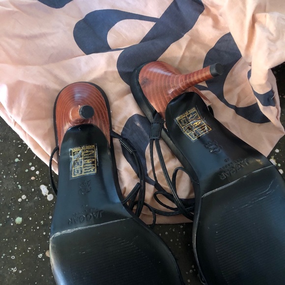 JAGGAR String Sandals Black Leather Straps Heel 40 - Picture 5 of 7